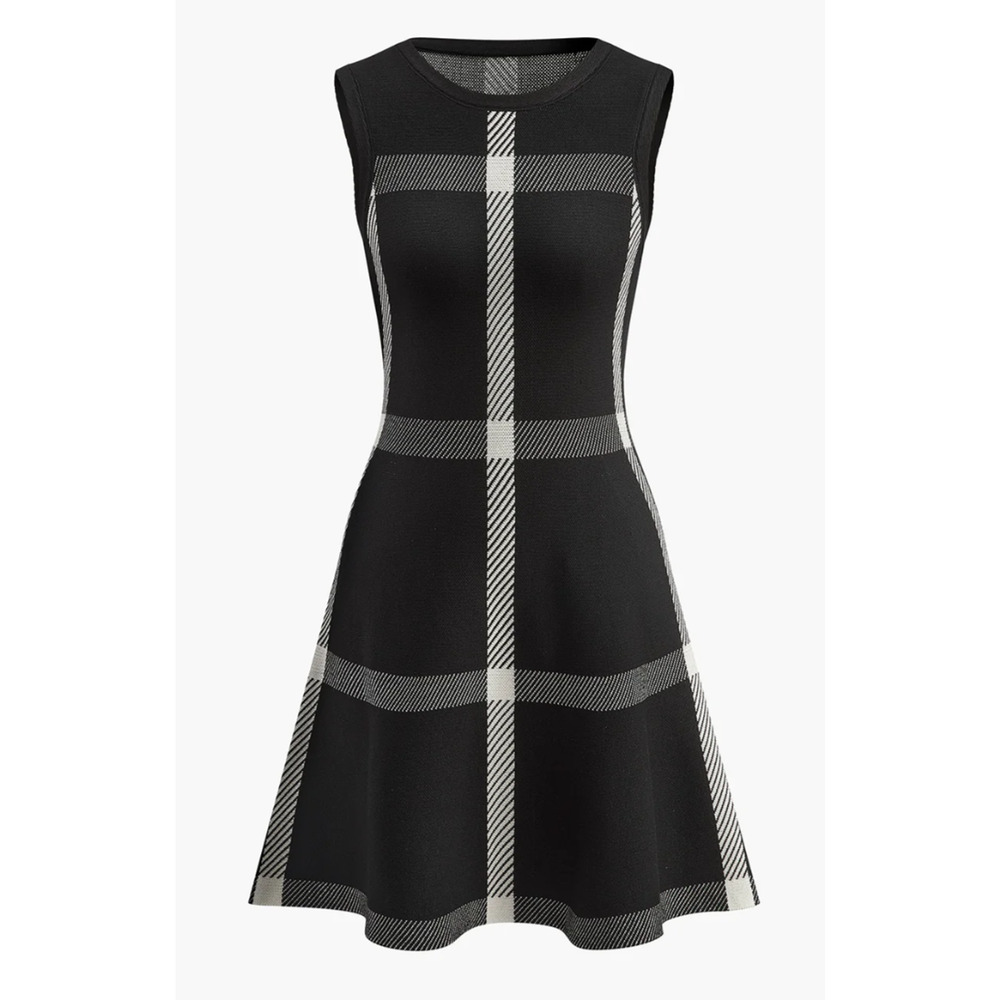 Commense Black Check Knit Mini Dress Sleeveless NWT L – Parisian Chic